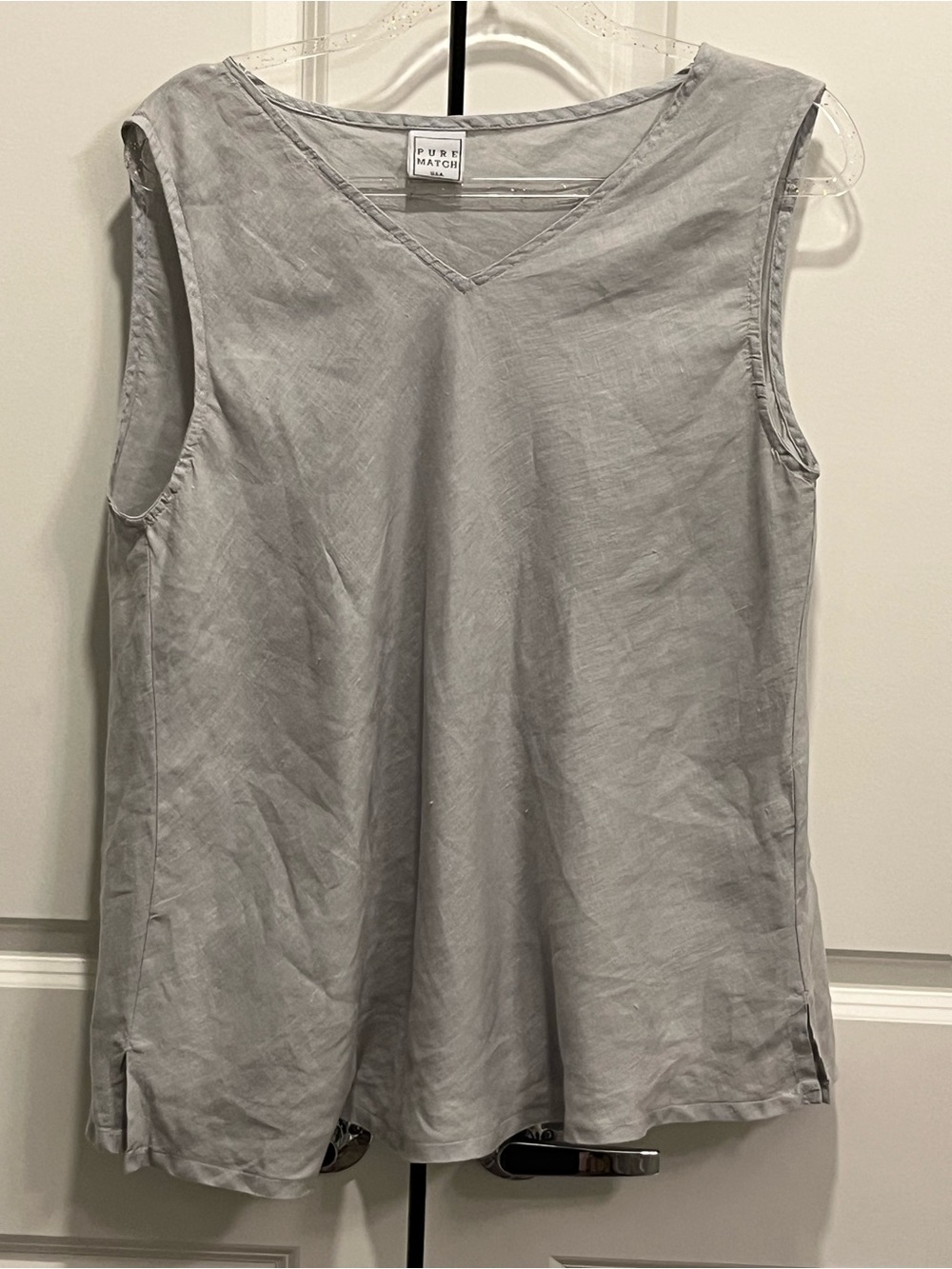 Pure Match Women’s 100% Linen Tank Top Size Large Gray Made in USA Coastal